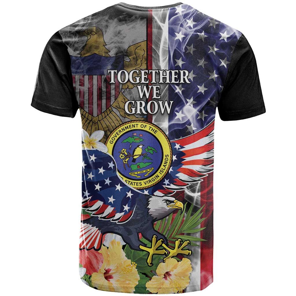 US Virgin Islands USA Half Flag T Shirt Together We Grow Smoke Effect - Wonder Print Shop