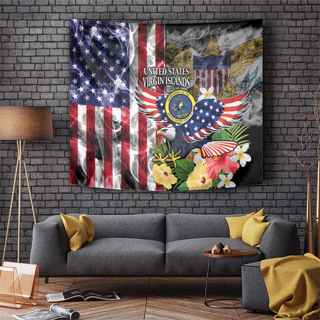 US Virgin Islands USA Half Flag Tapestry Together We Grow Smoke Effect - Wonder Print Shop