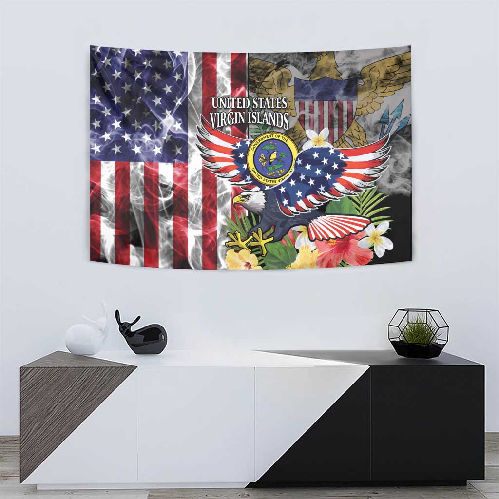 US Virgin Islands USA Half Flag Tapestry Together We Grow Smoke Effect - Wonder Print Shop