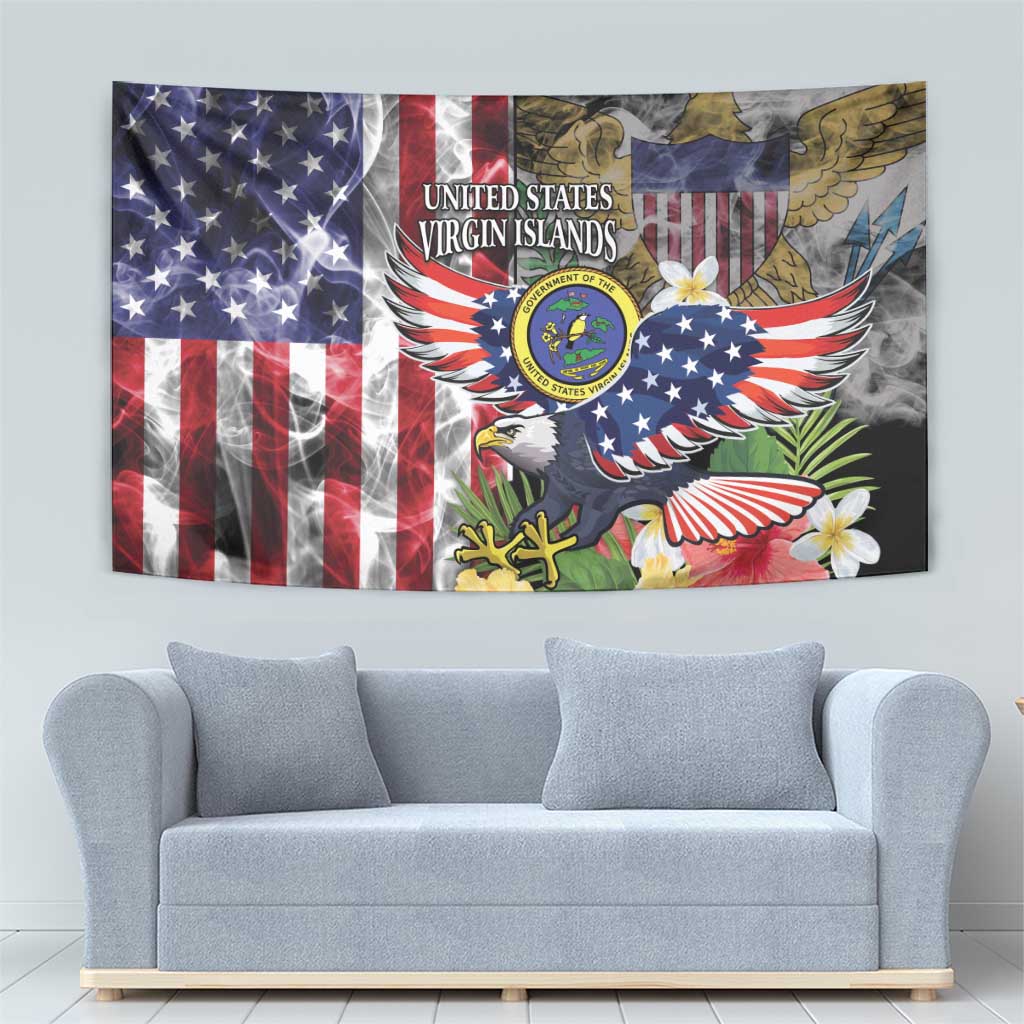 US Virgin Islands USA Half Flag Tapestry Together We Grow Smoke Effect - Wonder Print Shop
