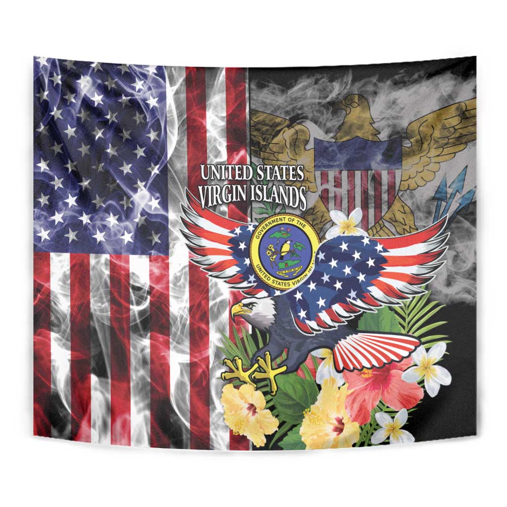 US Virgin Islands USA Half Flag Tapestry Together We Grow Smoke Effect - Wonder Print Shop