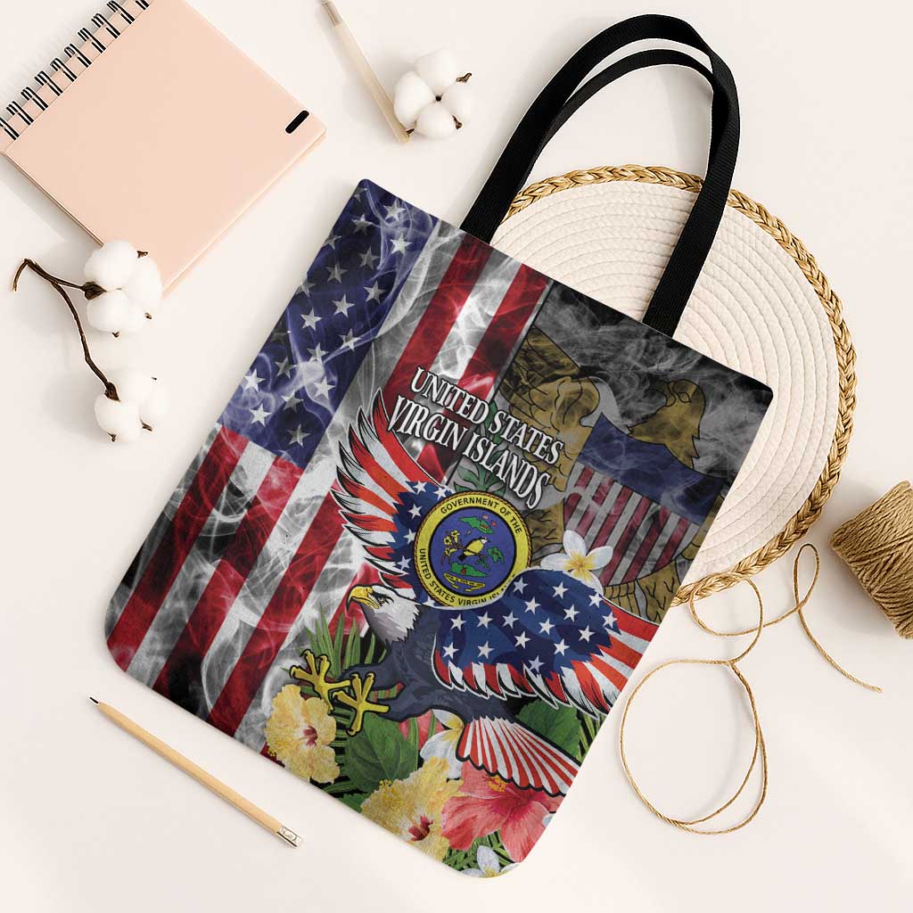 US Virgin Islands USA Half Flag Tote Bag Together We Grow Smoke Effect - Wonder Print Shop
