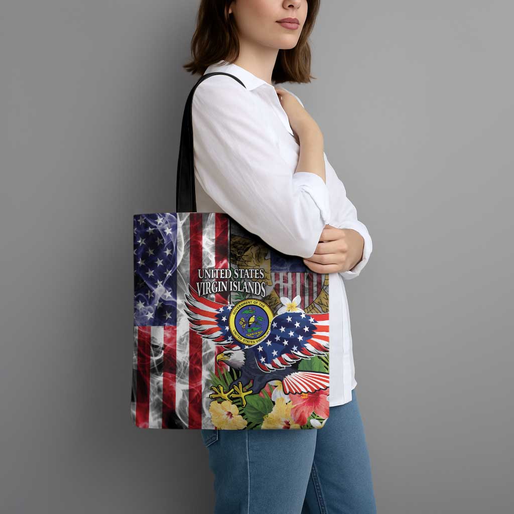 US Virgin Islands USA Half Flag Tote Bag Together We Grow Smoke Effect - Wonder Print Shop