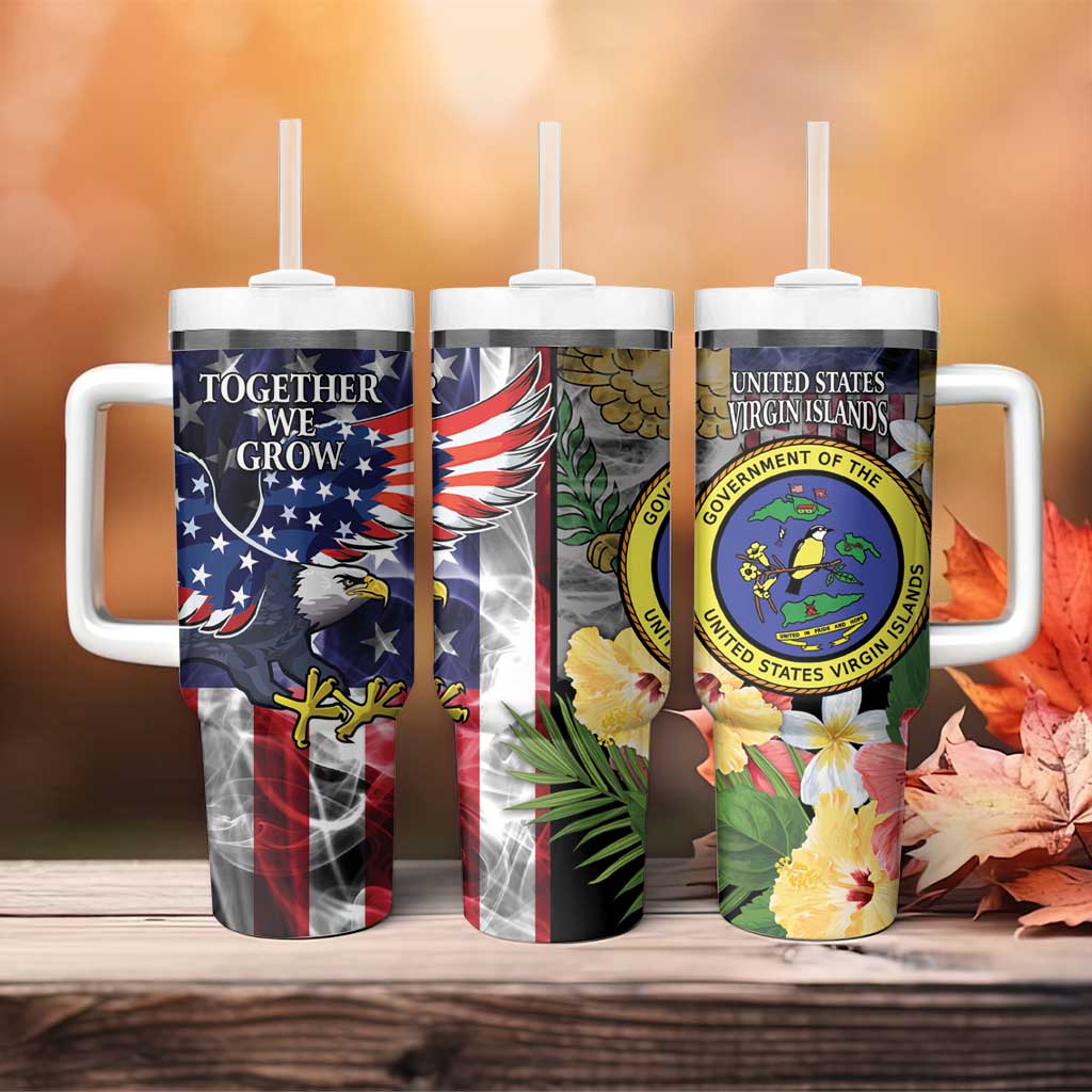 US Virgin Islands USA Half Flag Tumbler With Handle Together We Grow Smoke Effect - Wonder Print Shop