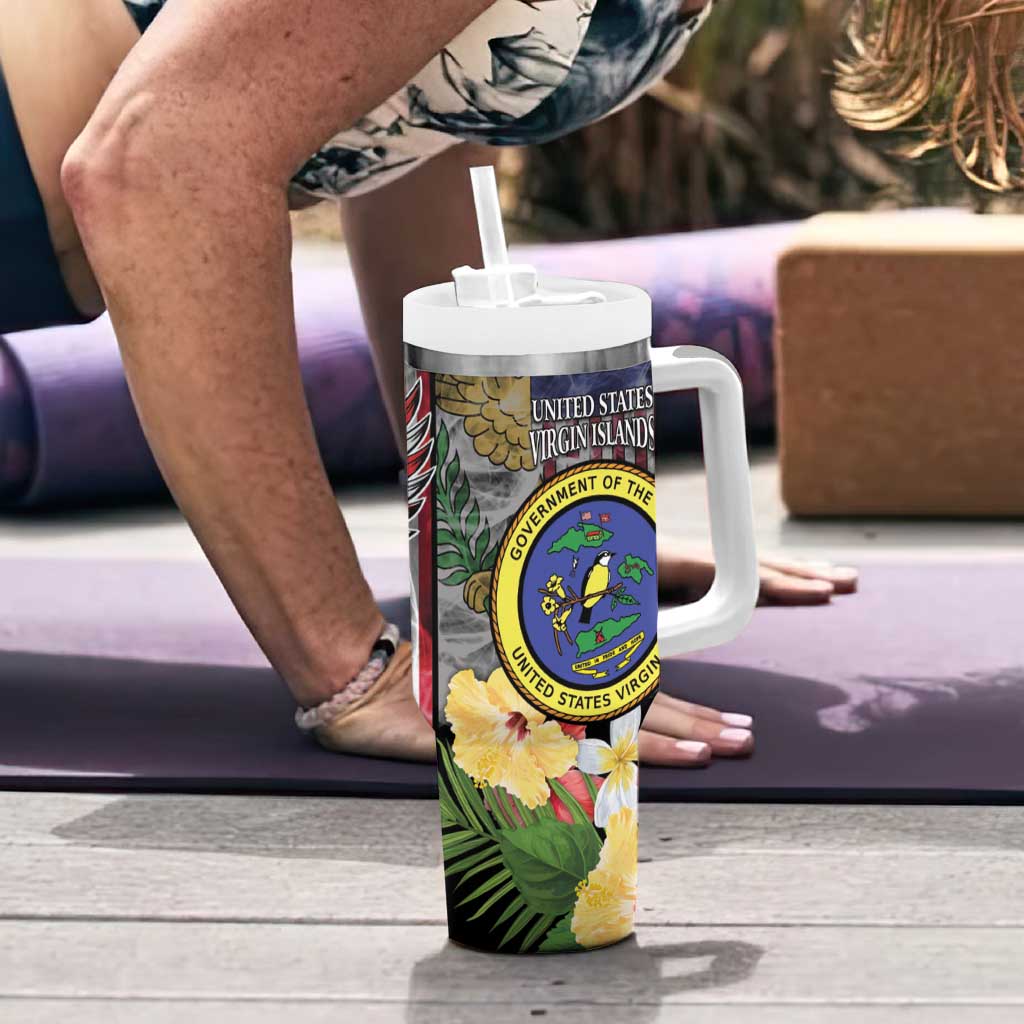 US Virgin Islands USA Half Flag Tumbler With Handle Together We Grow Smoke Effect - Wonder Print Shop