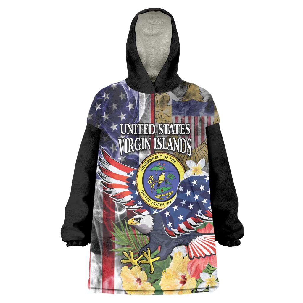 US Virgin Islands USA Half Flag Wearable Blanket Hoodie Together We Grow Smoke Effect - Wonder Print Shop