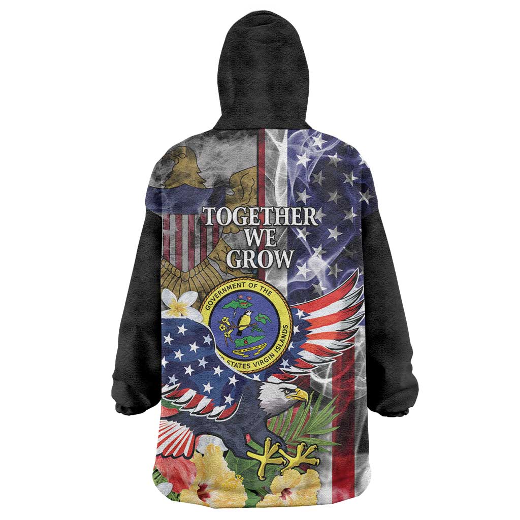 US Virgin Islands USA Half Flag Wearable Blanket Hoodie Together We Grow Smoke Effect - Wonder Print Shop