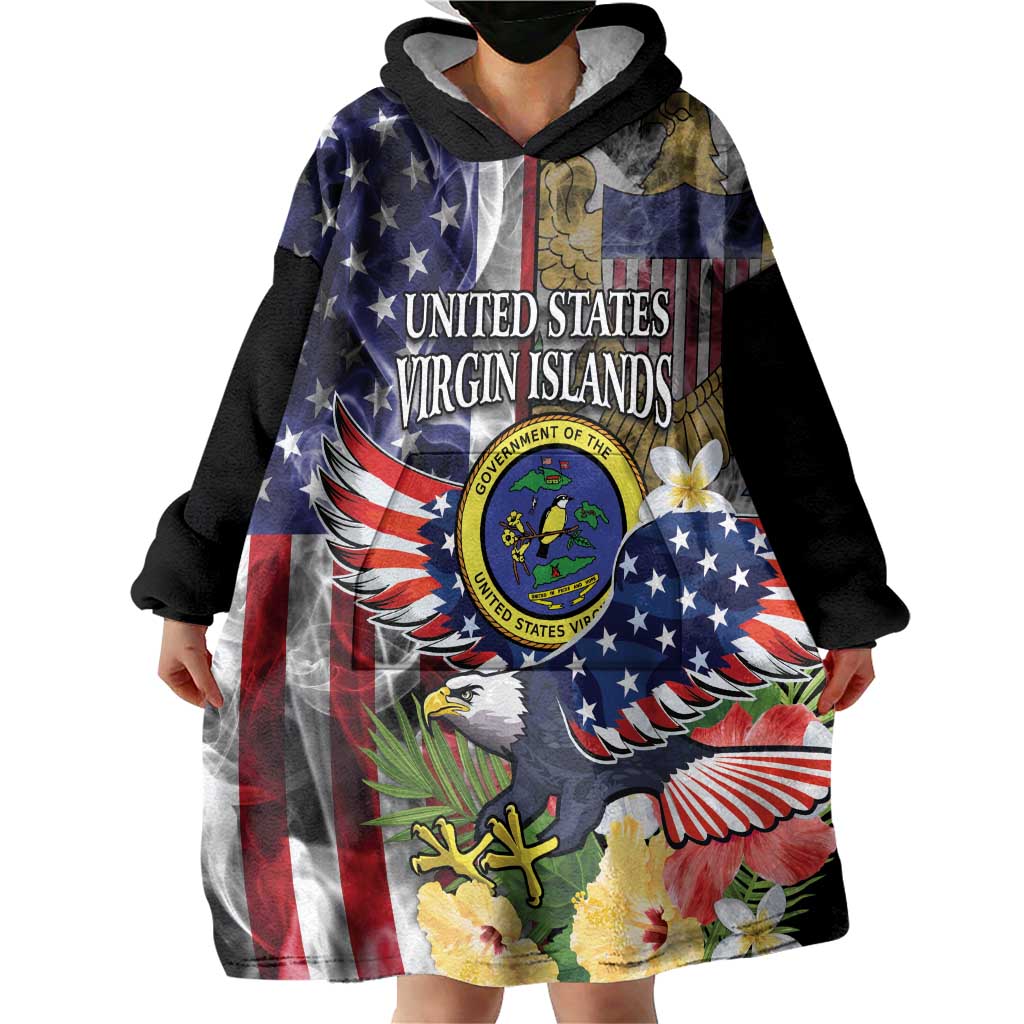 US Virgin Islands USA Half Flag Wearable Blanket Hoodie Together We Grow Smoke Effect - Wonder Print Shop