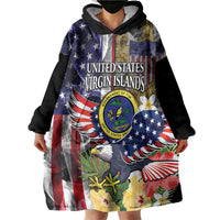 US Virgin Islands USA Half Flag Wearable Blanket Hoodie Together We Grow Smoke Effect - Wonder Print Shop