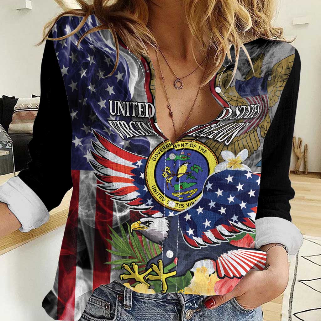 US Virgin Islands USA Half Flag Women Casual Shirt Together We Grow Smoke Effect - Wonder Print Shop