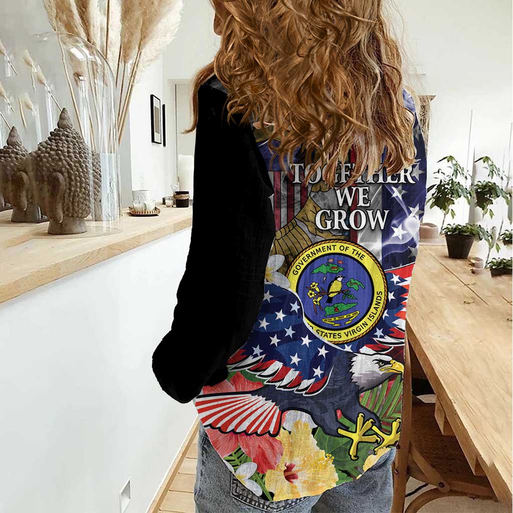 US Virgin Islands USA Half Flag Women Casual Shirt Together We Grow Smoke Effect - Wonder Print Shop