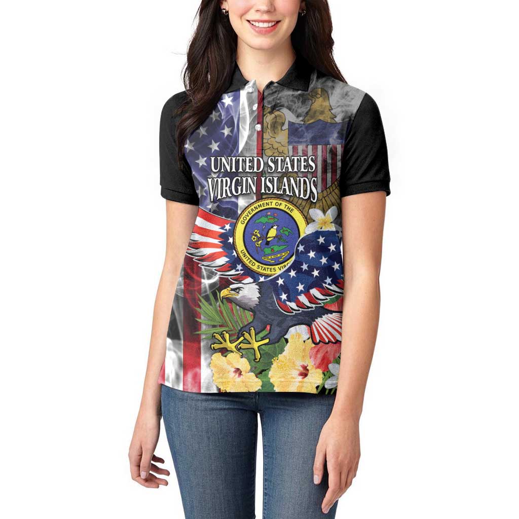 US Virgin Islands USA Half Flag Women Polo Shirt Together We Grow Smoke Effect - Wonder Print Shop