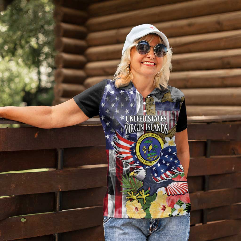 US Virgin Islands USA Half Flag Women Polo Shirt Together We Grow Smoke Effect - Wonder Print Shop