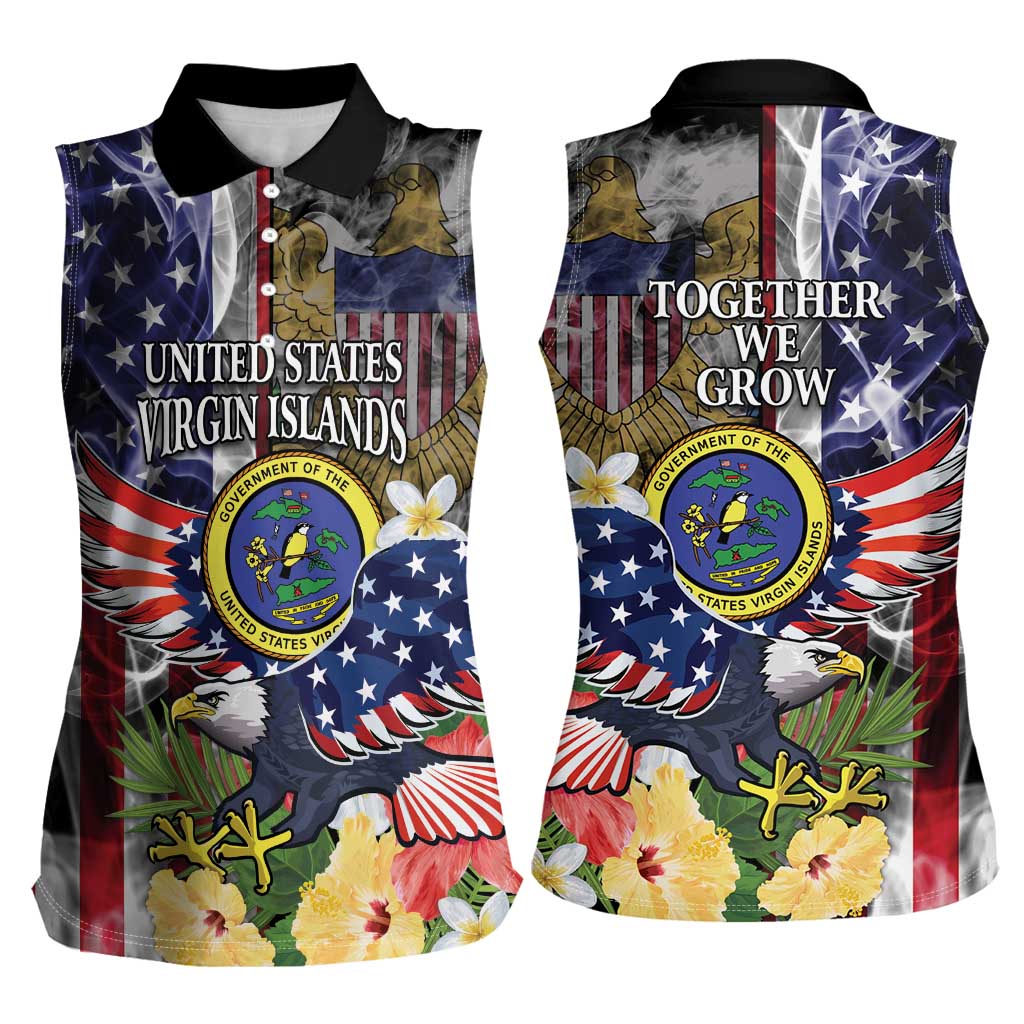 US Virgin Islands USA Half Flag Women Sleeveless Polo Shirt Together We Grow Smoke Effect - Wonder Print Shop