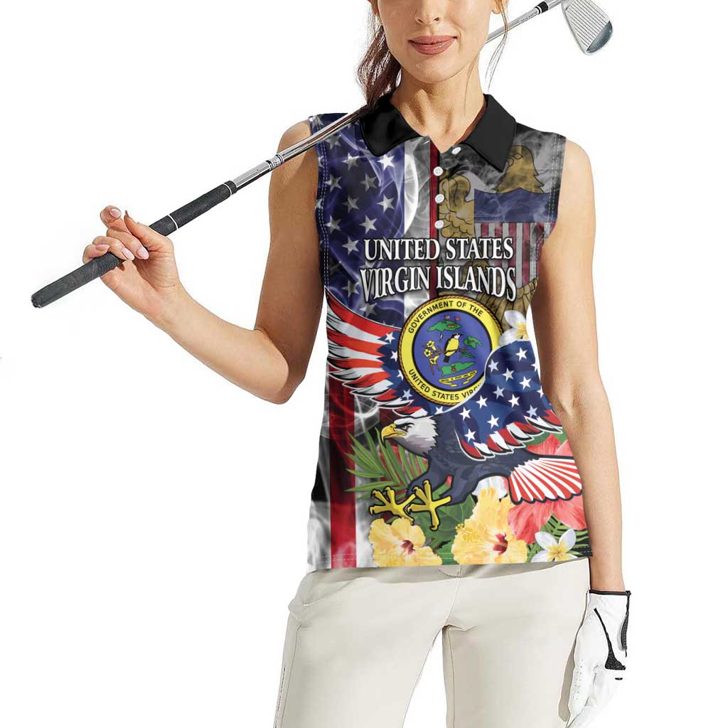 US Virgin Islands USA Half Flag Women Sleeveless Polo Shirt Together We Grow Smoke Effect - Wonder Print Shop