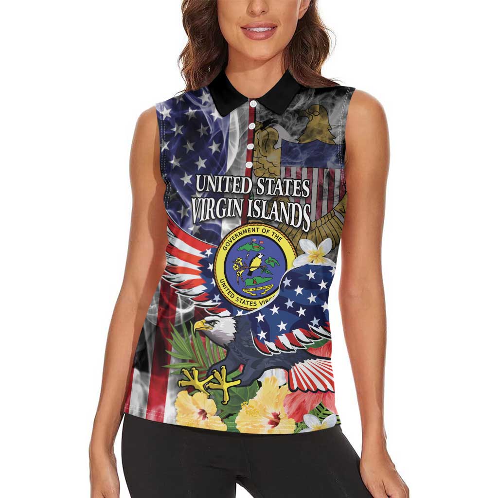 US Virgin Islands USA Half Flag Women Sleeveless Polo Shirt Together We Grow Smoke Effect - Wonder Print Shop