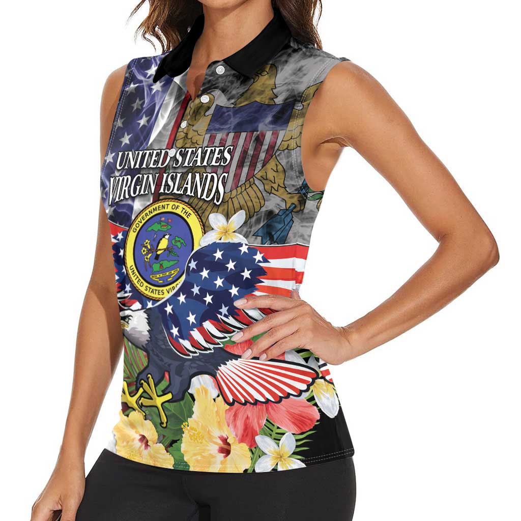 US Virgin Islands USA Half Flag Women Sleeveless Polo Shirt Together We Grow Smoke Effect - Wonder Print Shop