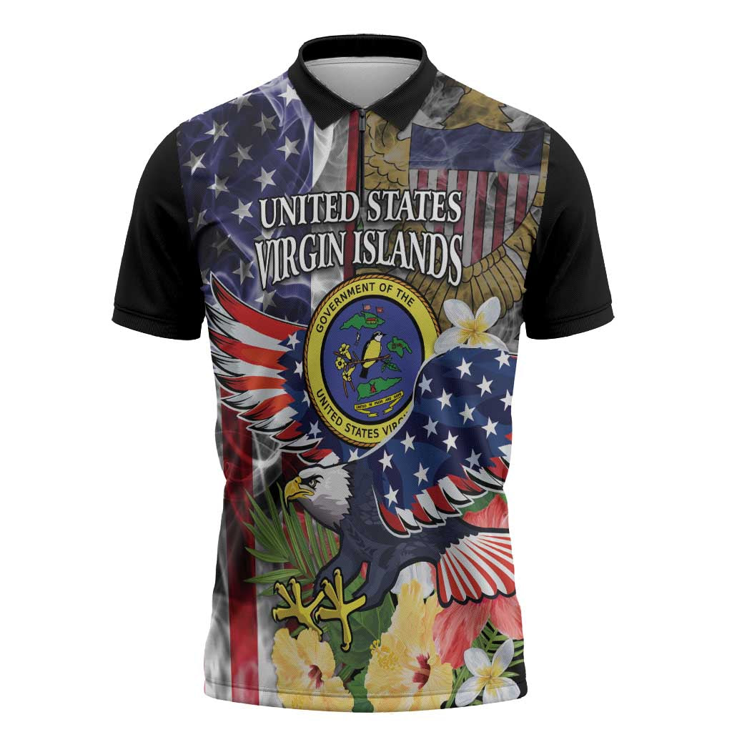 US Virgin Islands USA Half Flag Zipper Polo Shirt Together We Grow Smoke Effect - Wonder Print Shop