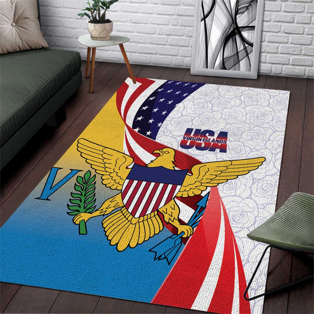United States Virgin Islands Area Rug USA Curve Flag With Yellow Eagle - Wonder Print Shop