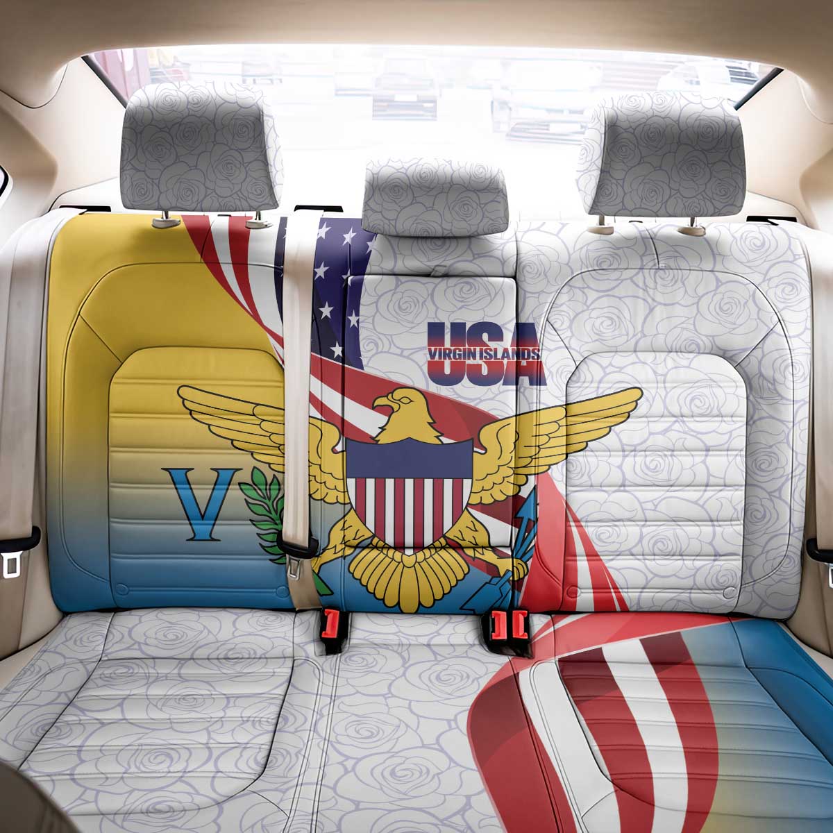 United States Virgin Islands Back Car Seat Cover USA Curve Flag With Yellow Eagle - Wonder Print Shop