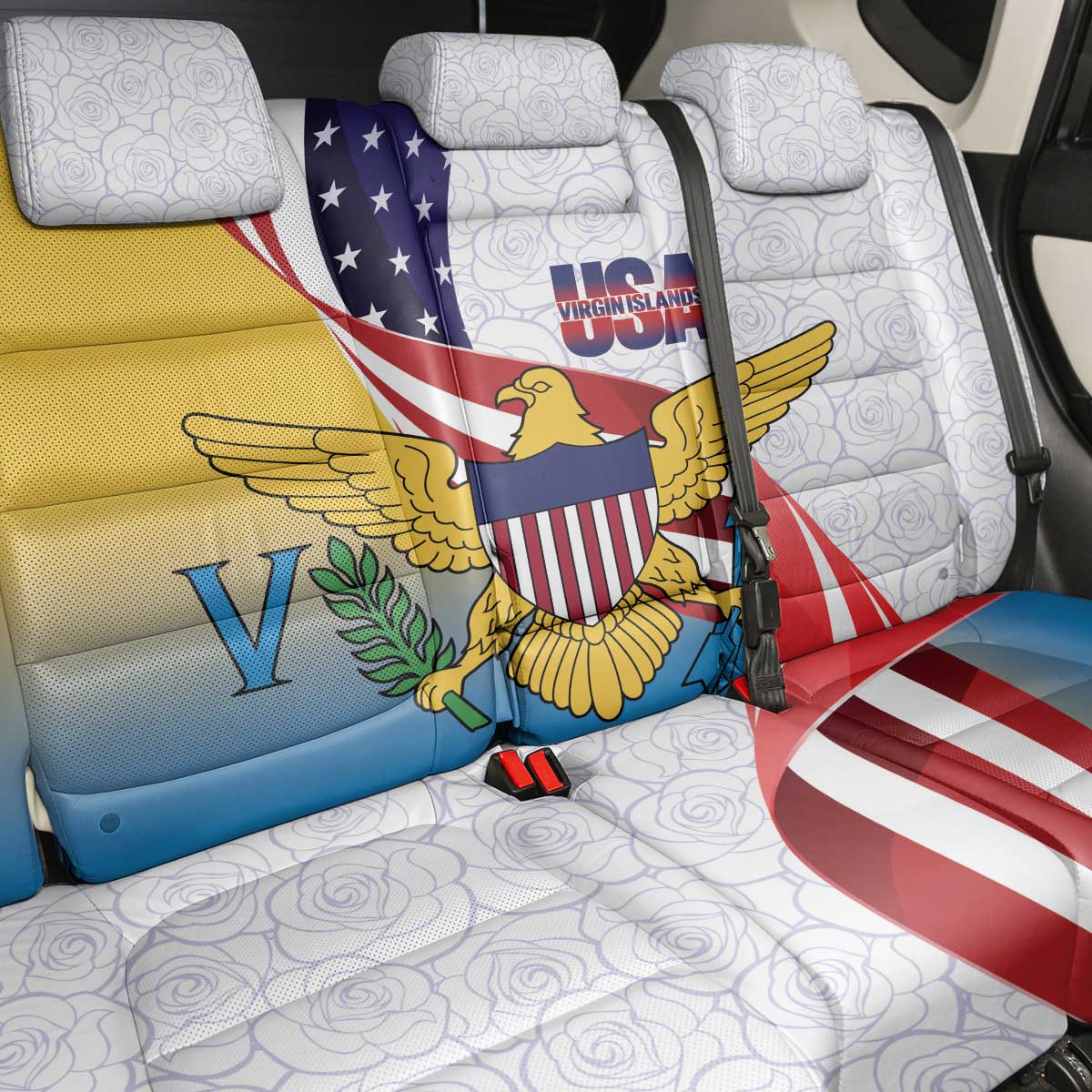 United States Virgin Islands Back Car Seat Cover USA Curve Flag With Yellow Eagle - Wonder Print Shop