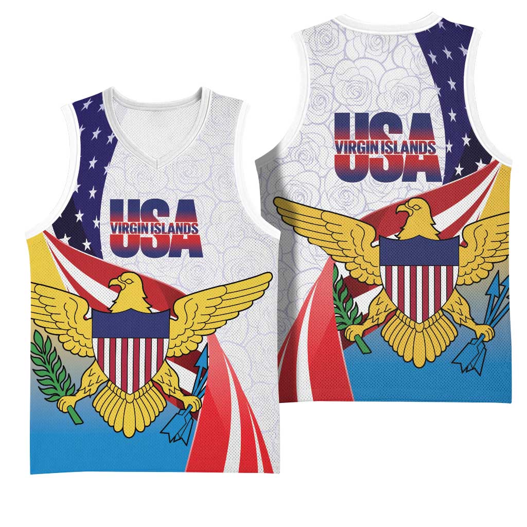 United States Virgin Islands Basketball Jersey USA Curve Flag With Yellow Eagle - Wonder Print Shop