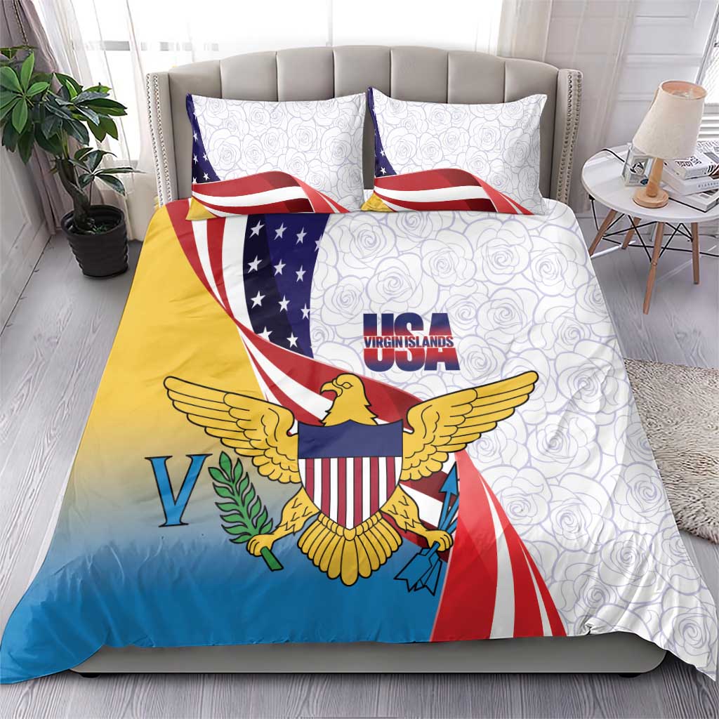 United States Virgin Islands Bedding Set USA Curve Flag With Yellow Eagle - Wonder Print Shop