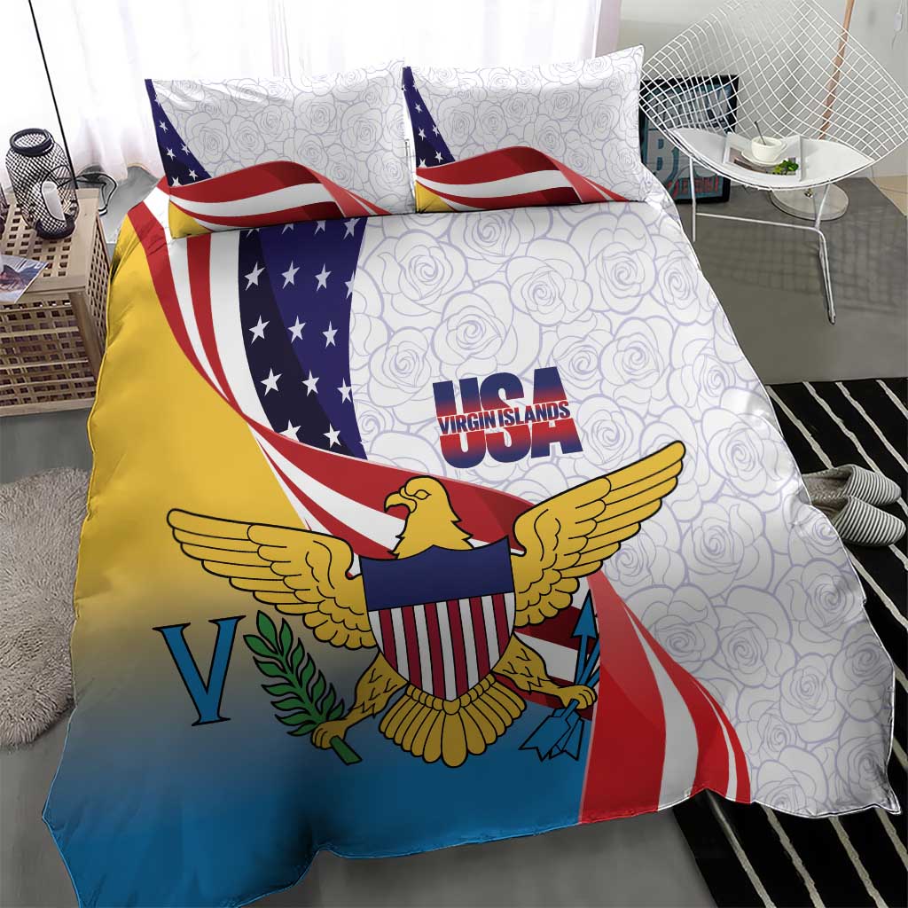 United States Virgin Islands Bedding Set USA Curve Flag With Yellow Eagle - Wonder Print Shop