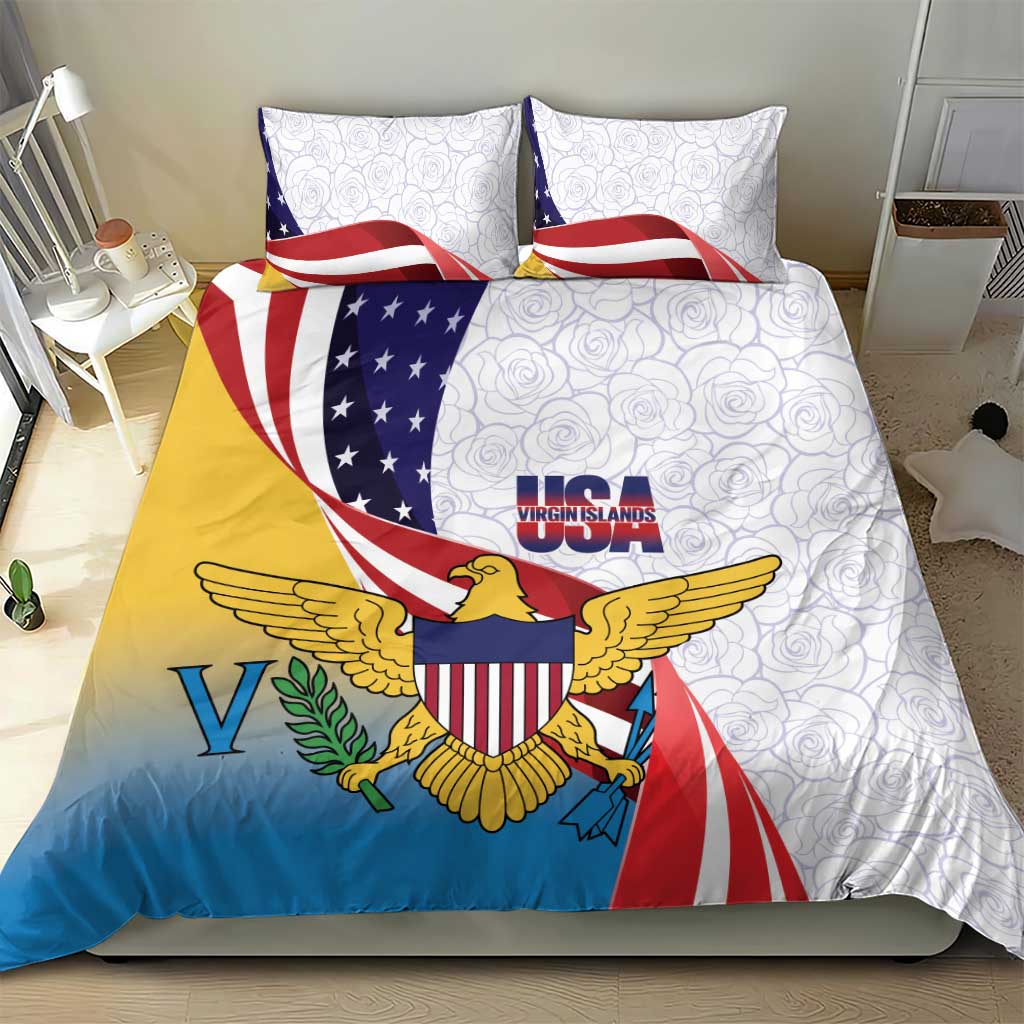 United States Virgin Islands Bedding Set USA Curve Flag With Yellow Eagle - Wonder Print Shop