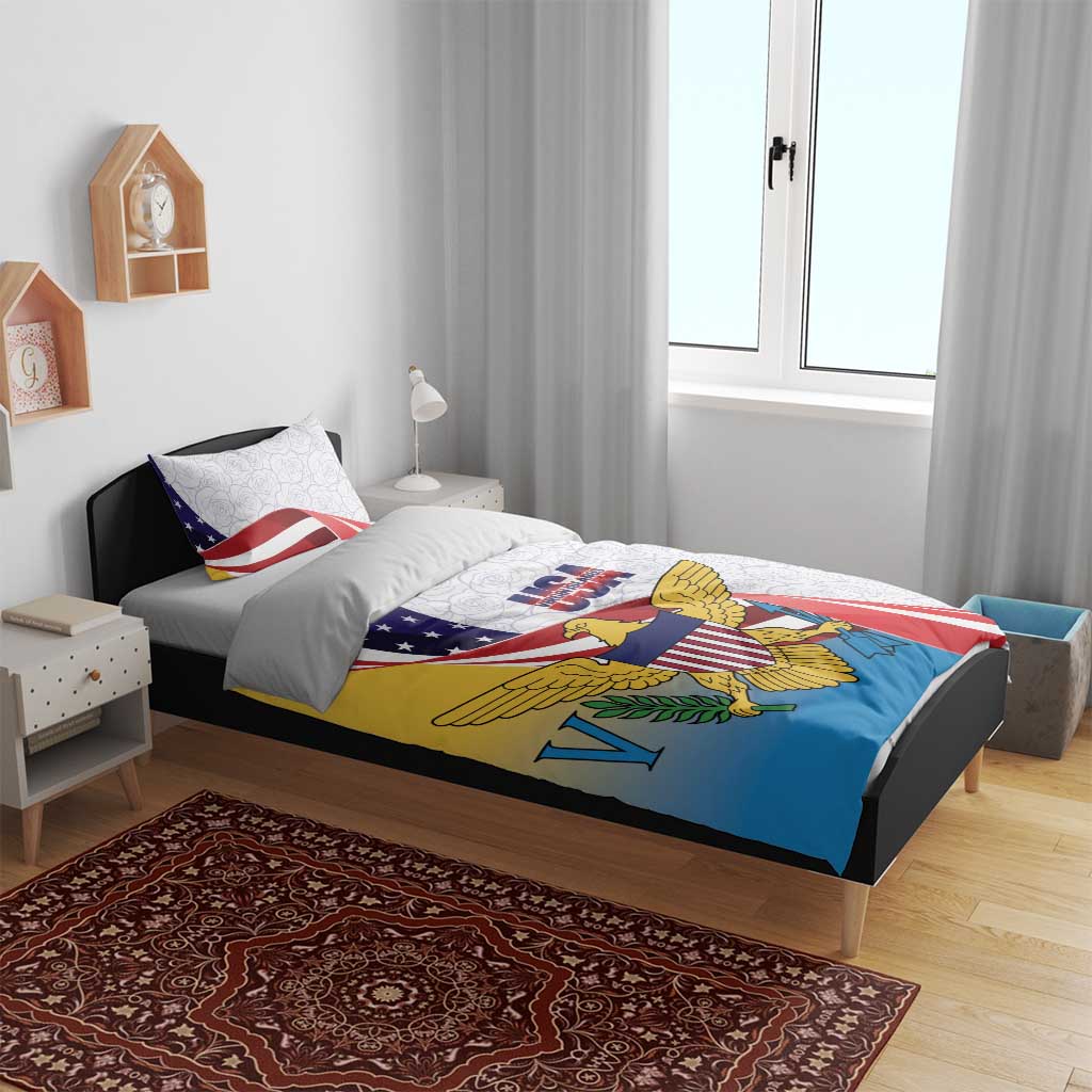 United States Virgin Islands Bedding Set USA Curve Flag With Yellow Eagle - Wonder Print Shop