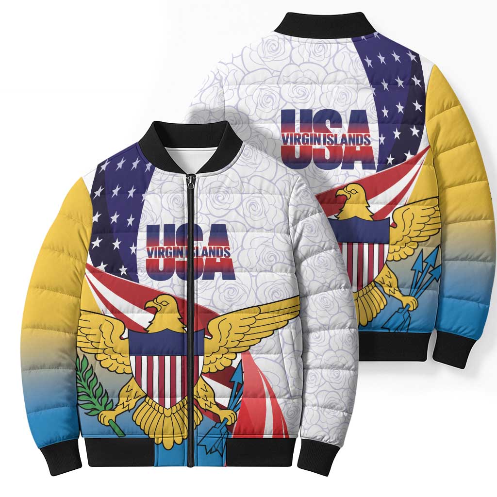 United States Virgin Islands Bomber Puffer Jacket USA Curve Flag With Yellow Eagle - Wonder Print Shop