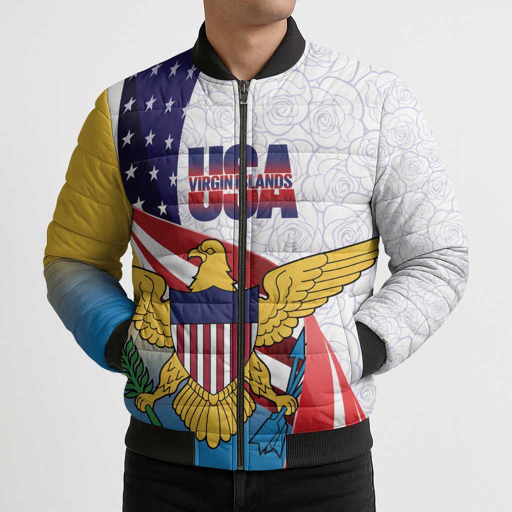 United States Virgin Islands Bomber Puffer Jacket USA Curve Flag With Yellow Eagle - Wonder Print Shop