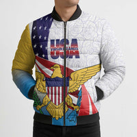 United States Virgin Islands Bomber Puffer Jacket USA Curve Flag With Yellow Eagle - Wonder Print Shop