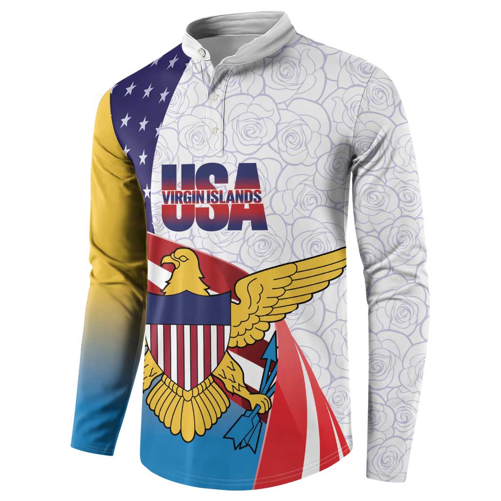 United States Virgin Islands Button Sweatshirt USA Curve Flag With Yellow Eagle - Wonder Print Shop