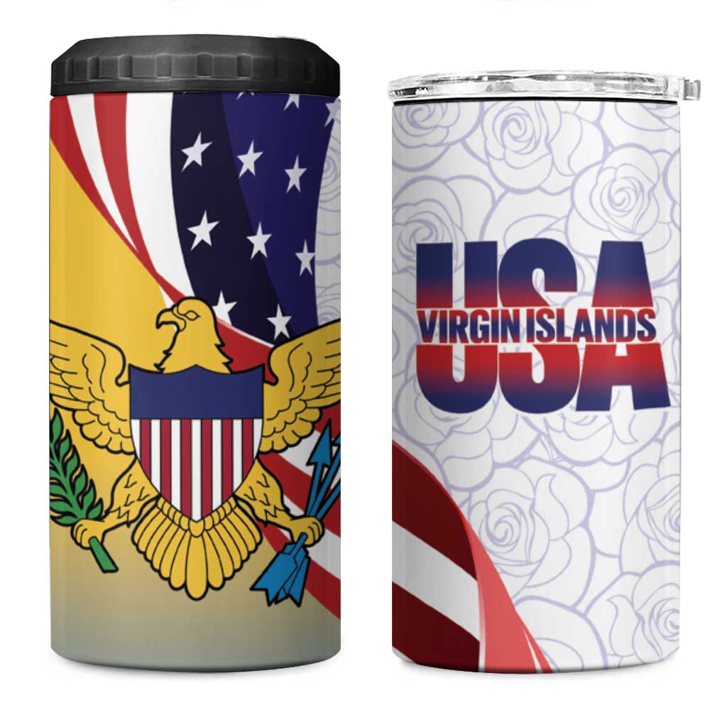 United States Virgin Islands 4 in 1 Can Cooler Tumbler USA Curve Flag With Yellow Eagle - Wonder Print Shop