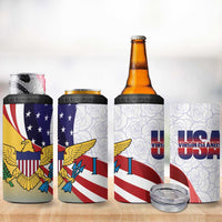 United States Virgin Islands 4 in 1 Can Cooler Tumbler USA Curve Flag With Yellow Eagle - Wonder Print Shop