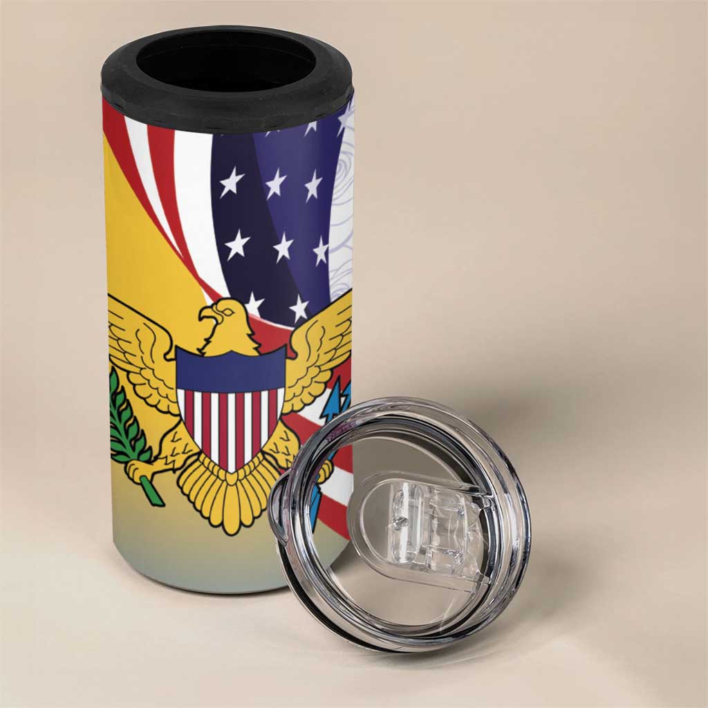 United States Virgin Islands 4 in 1 Can Cooler Tumbler USA Curve Flag With Yellow Eagle - Wonder Print Shop