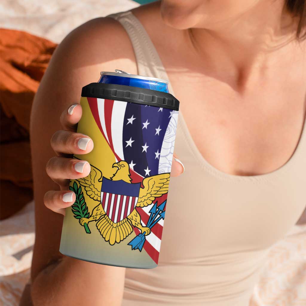 United States Virgin Islands 4 in 1 Can Cooler Tumbler USA Curve Flag With Yellow Eagle - Wonder Print Shop