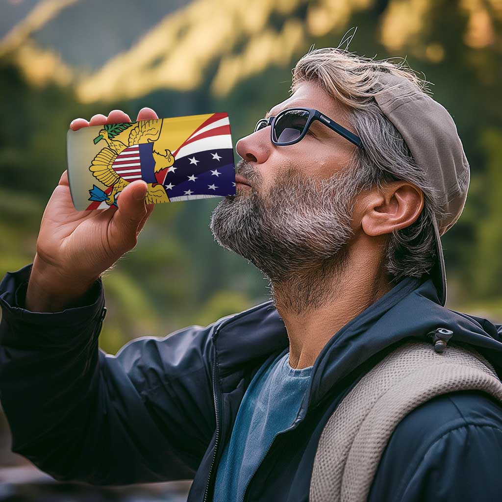United States Virgin Islands 4 in 1 Can Cooler Tumbler USA Curve Flag With Yellow Eagle - Wonder Print Shop