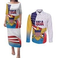 United States Virgin Islands Couples Matching Puletasi and Long Sleeve Button Shirt USA Curve Flag With Yellow Eagle - Wonder Print Shop