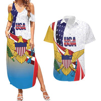 United States Virgin Islands Couples Matching Summer Maxi Dress and Hawaiian Shirt USA Curve Flag With Yellow Eagle - Wonder Print Shop