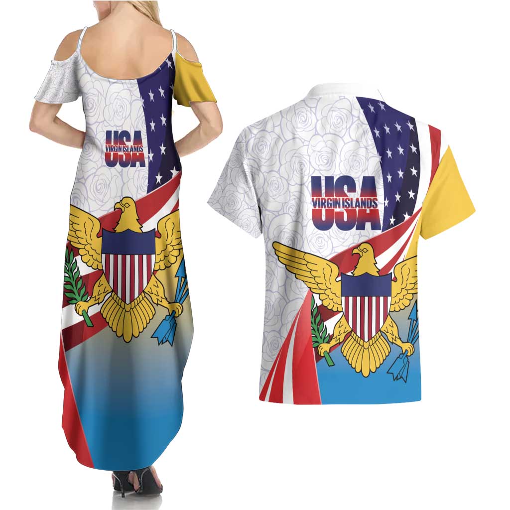 United States Virgin Islands Couples Matching Summer Maxi Dress and Hawaiian Shirt USA Curve Flag With Yellow Eagle - Wonder Print Shop
