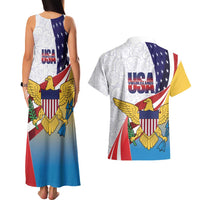 United States Virgin Islands Couples Matching Tank Maxi Dress and Hawaiian Shirt USA Curve Flag With Yellow Eagle - Wonder Print Shop