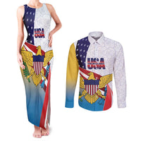 United States Virgin Islands Couples Matching Tank Maxi Dress and Long Sleeve Button Shirt USA Curve Flag With Yellow Eagle - Wonder Print Shop