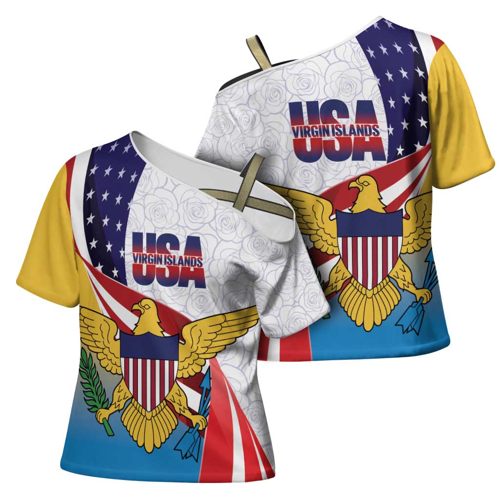 United States Virgin Islands Cross Shoulder Shirt USA Curve Flag With Yellow Eagle - Wonder Print Shop
