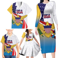 United States Virgin Islands Family Matching Long Sleeve Bodycon Dress and Hawaiian Shirt USA Curve Flag With Yellow Eagle - Wonder Print Shop