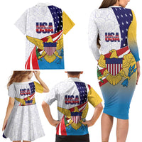 United States Virgin Islands Family Matching Long Sleeve Bodycon Dress and Hawaiian Shirt USA Curve Flag With Yellow Eagle - Wonder Print Shop