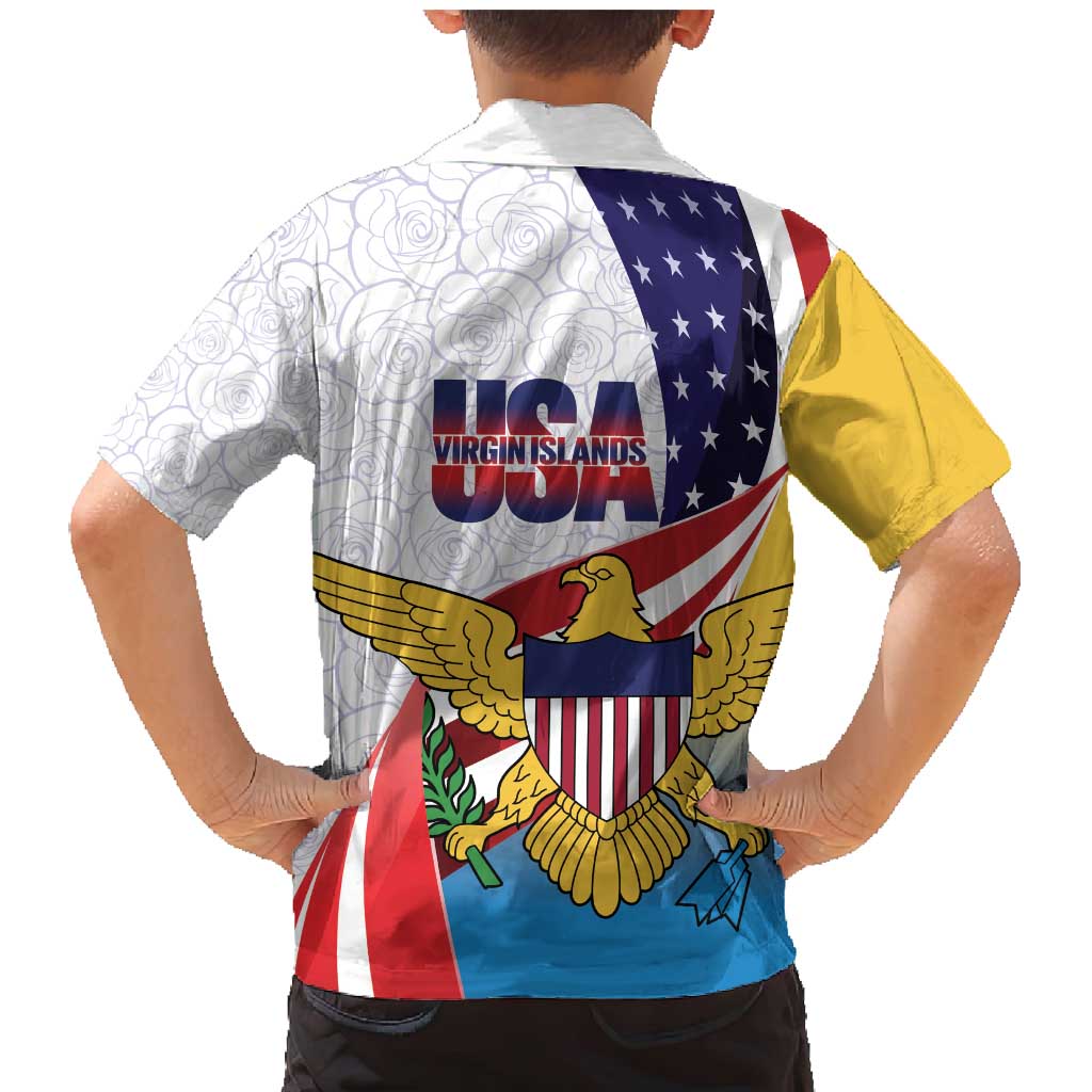 United States Virgin Islands Family Matching Mermaid Dress and Hawaiian Shirt USA Curve Flag With Yellow Eagle - Wonder Print Shop