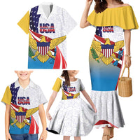 United States Virgin Islands Family Matching Mermaid Dress and Hawaiian Shirt USA Curve Flag With Yellow Eagle - Wonder Print Shop