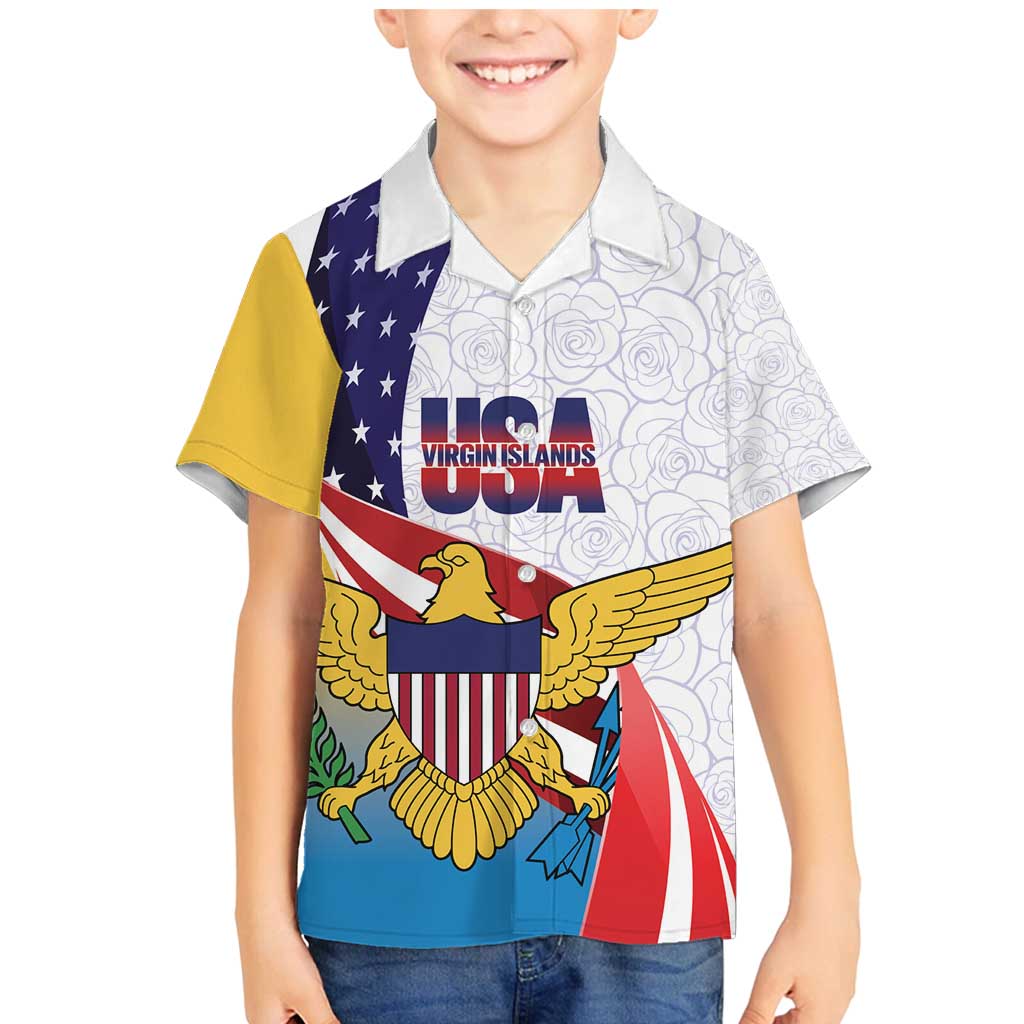 United States Virgin Islands Family Matching Mermaid Dress and Hawaiian Shirt USA Curve Flag With Yellow Eagle - Wonder Print Shop